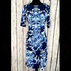 Stunning Flourish print Dress ice, royal, and navy blues Connected Apparel 8
